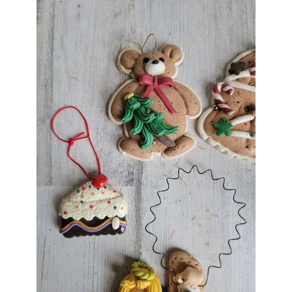 Vintage gingerbread cake Angel Baby Bottle teddy bear ornament unique set Xmas - Picture 3 of 8